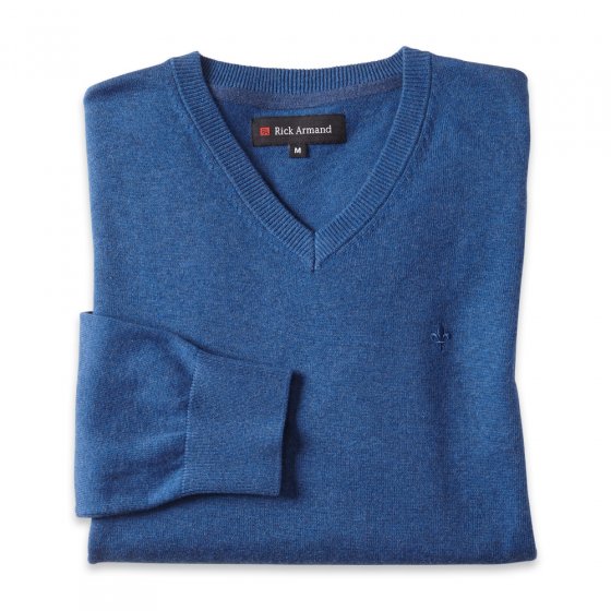 Aktueller V-Pullover, blau-mel M | Blau-meliert