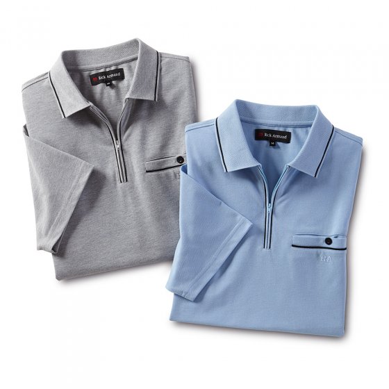 Komfort Poloshirt, SET 3XL | Grau-meliert#Hellblau